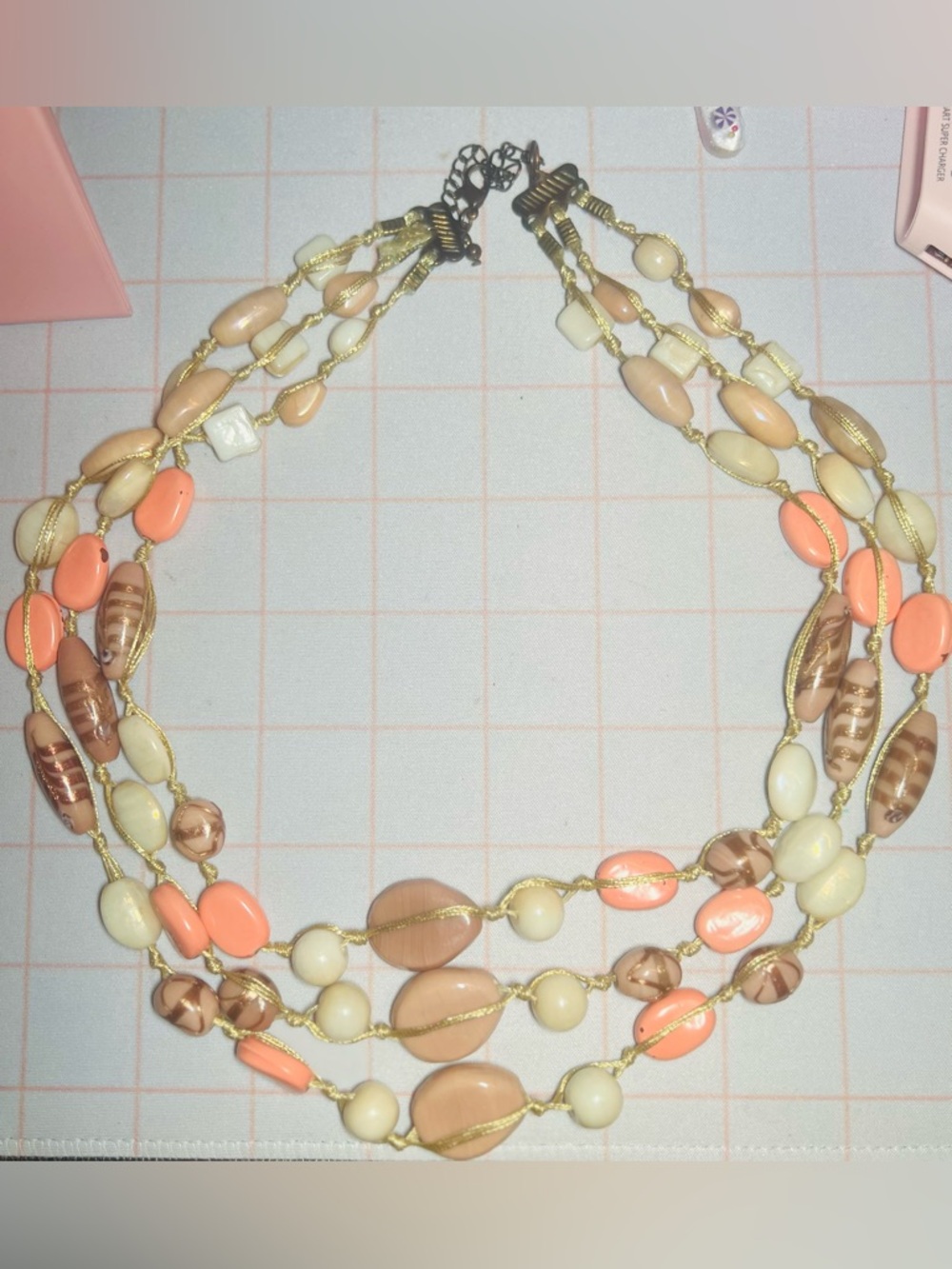 Macy*s Multi-Strand Peach and Cream Beaded Necklace